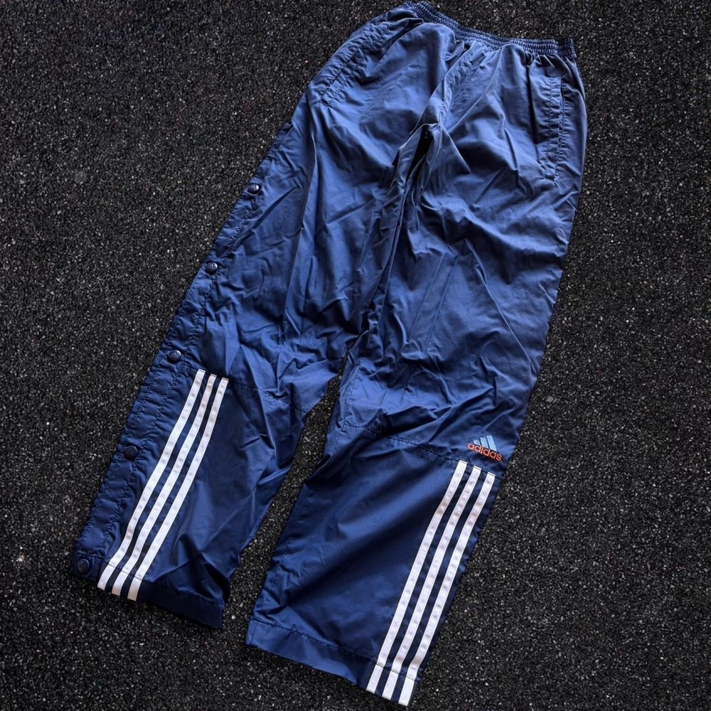 Vintage Adidas Navy Blue Snap Breakaway Track Pants Orange Lining Women's XS
